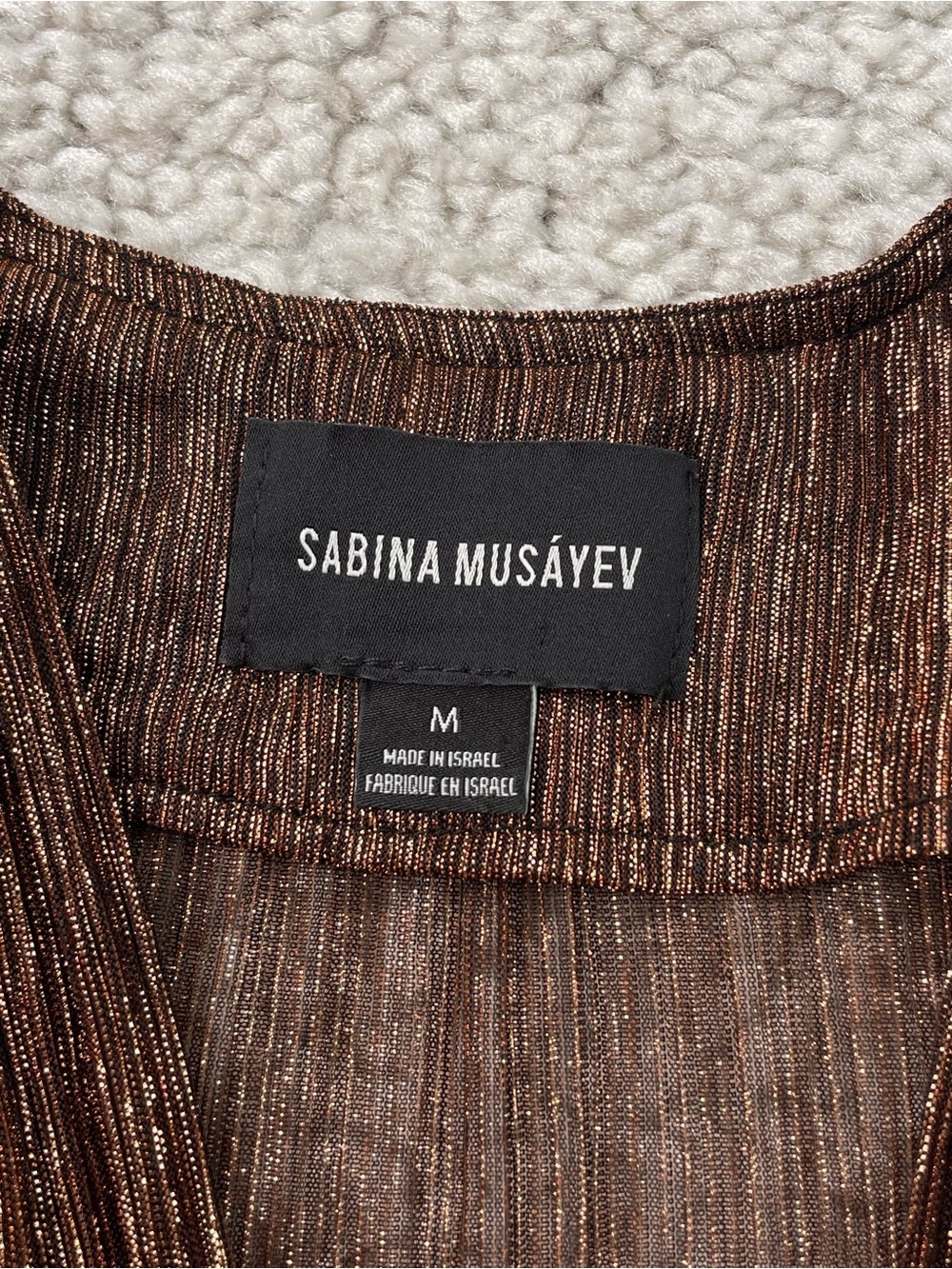 Sabina Musayev Gold Brown Metallic Bronze Dress. Tie Waist Tiered Semi Sheer Med - Picture 3 of 13